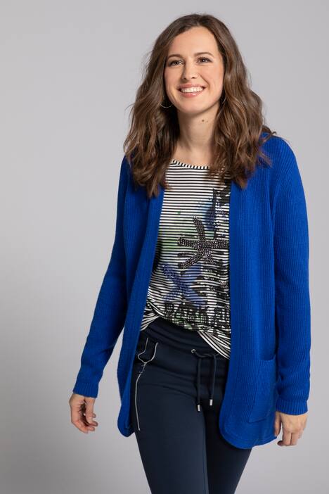 Strickjacke, Rippenstruktur, vorne gerundet