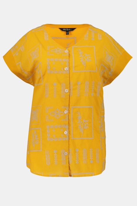 Bluse, Lochstickerei, Oversized, V-Ausschnitt, Halbarm