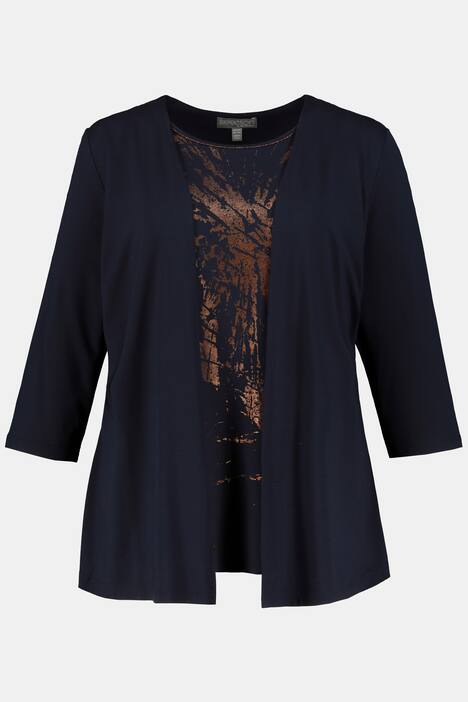 2-in-1-Shirt, Metallic-Design, 3/4-Ärmel, Rundhals