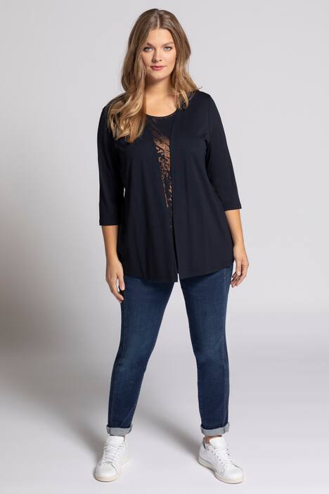 2-in-1-Shirt, Metallic-Design, 3/4-Ärmel, Rundhals