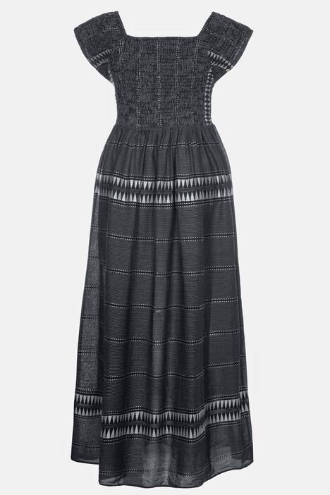 Smok-Maxikleid, Streifen, A-Linie, Carree-Ausschnitt
