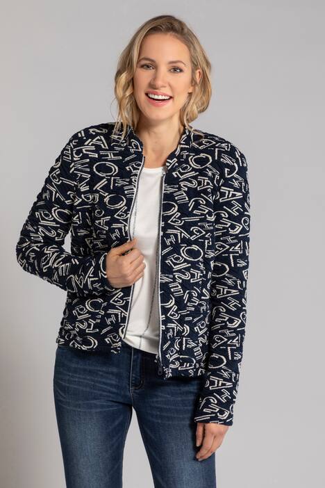 Jacke, Stehkragen, Jacquard-Buchstaben, Zipper