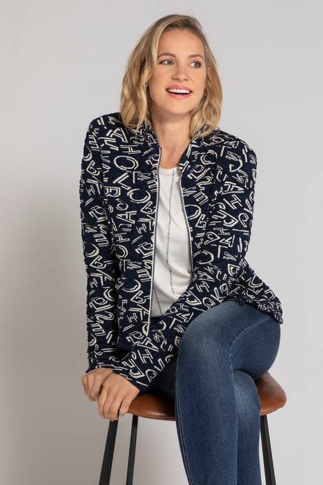 Jacke, Stehkragen, Jacquard-Buchstaben, Zipper