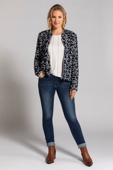Jacke, Stehkragen, Jacquard-Buchstaben, Zipper
