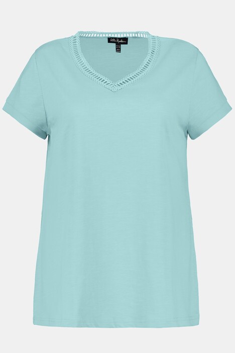 T-Shirt, Spitzenband, V-Ausschnitt, Halbarm, Biobaumwolle