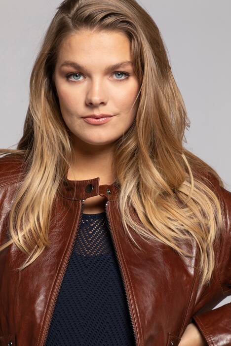 Lederjacke, Bikerform, Stehkragen, Taschen