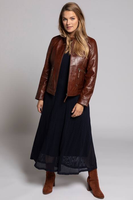 Lederjacke, Bikerform, Stehkragen, Taschen