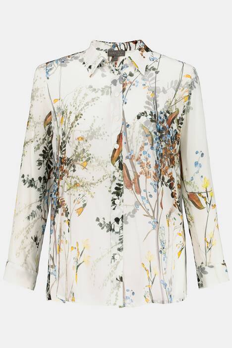 Hemdbluse, transparent, Blütendesign, Langarm