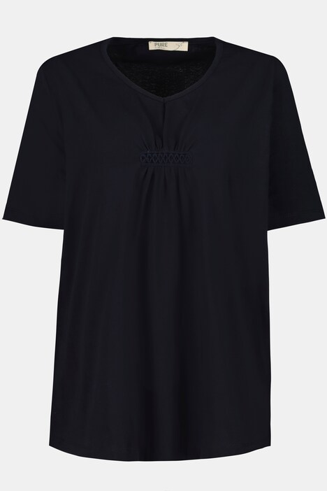 T-Shirt, Raffung, Spitze, Halbarm, Biobaumwolle
