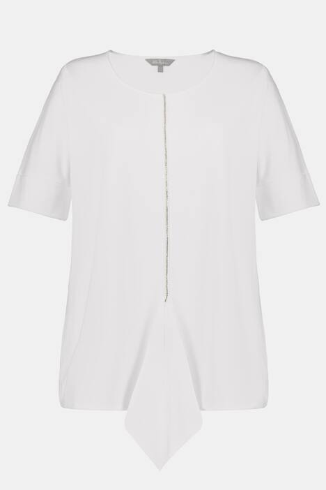 Mixed Fabric Tie Hem Rhinestone Trim Top