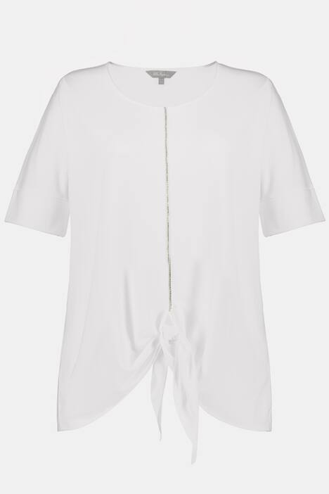 Mixed Fabric Tie Hem Rhinestone Trim Top