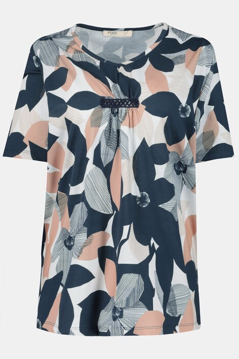 T-Shirt, Blüten, Raffung, Halbarm, Biobaumwolle