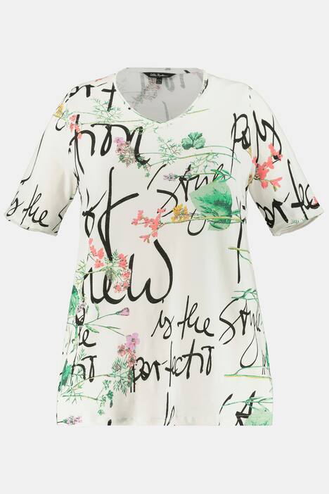 T-Shirt, Schrift, Blüten, Classic, offenkantig, Halbarm