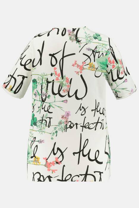 T-Shirt, Schrift, Blüten, Classic, offenkantig, Halbarm