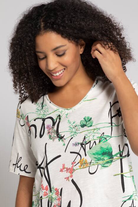 T-Shirt, Schrift, Blüten, Classic, offenkantig, Halbarm