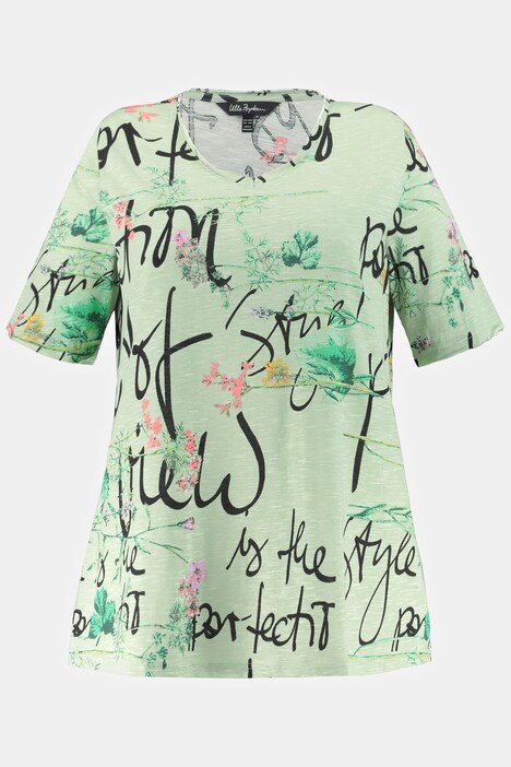 T-shirt, calligraphie, imprimé floral, Classic, bords francs, manches courtes