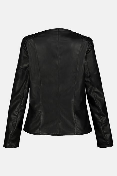 vegane Bikerjacke, Steppnähte, Rundhals, Metallic-Zipper