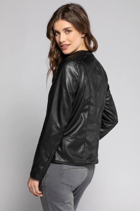 vegane Bikerjacke, Steppnähte, Rundhals, Metallic-Zipper