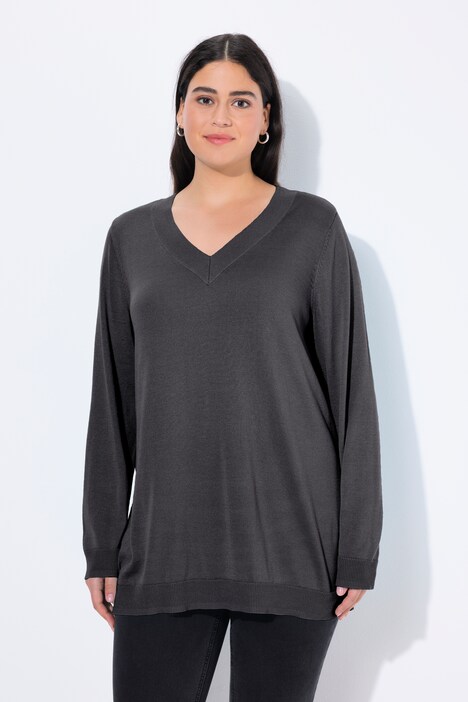 Pull col en V et manches longues, maille fine et confortable