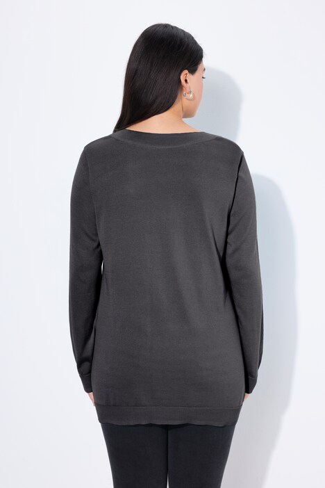 Pull col en V et manches longues, maille fine et confortable