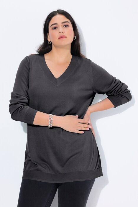 Pull col en V et manches longues, maille fine et confortable