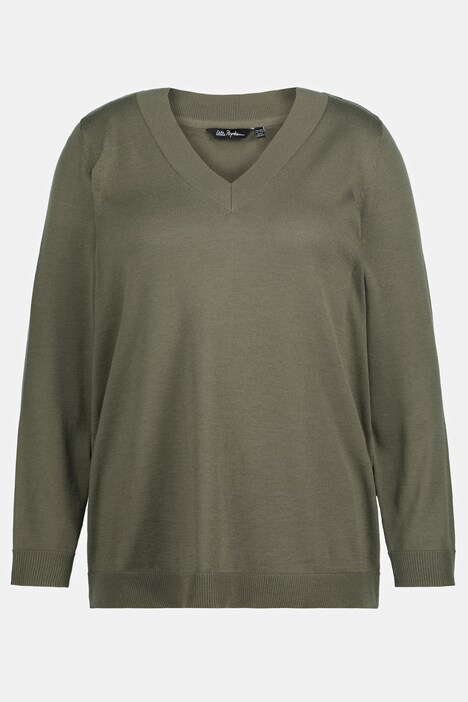 Pull col en V et manches longues, maille fine et confortable