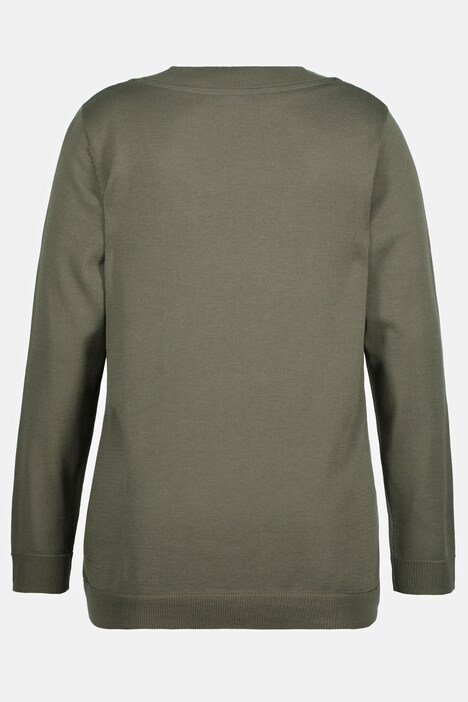 Pull col en V et manches longues, maille fine et confortable