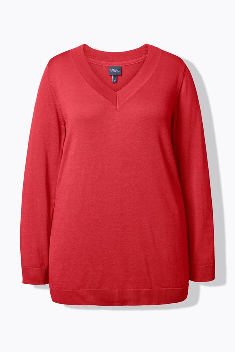 Pull col en V, manches longues, maille fine et douce