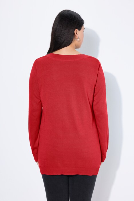 Pull col en V, manches longues, maille fine et douce