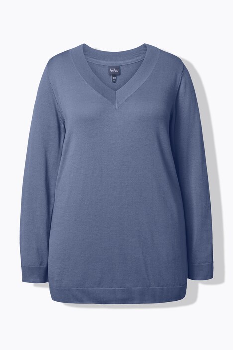Pull col en V, manches longues, maille fine et douce