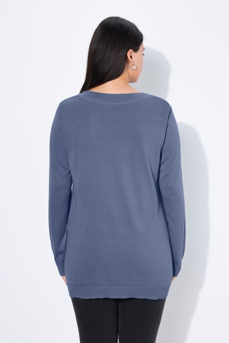 Pull col en V, manches longues, maille fine et douce