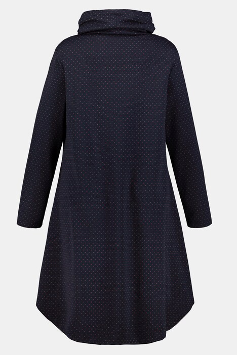 Longsweater mit Volantsaum, Punkte, drapierter Kragen, Langarm