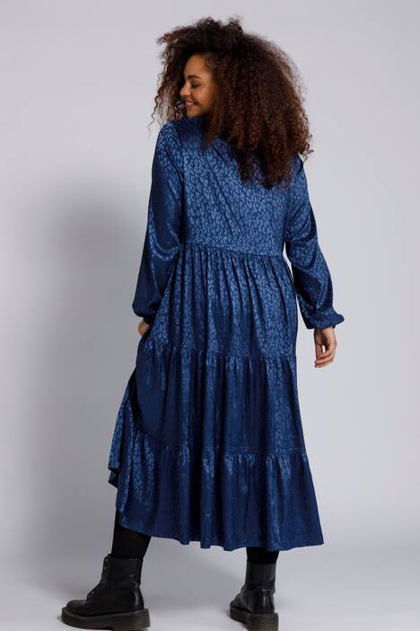Kleid, Jacquard-Qualität, Volants, Langarm, Leo Muster