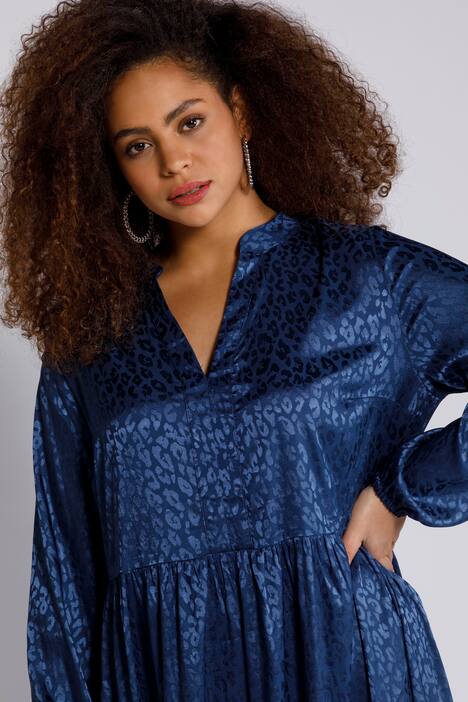 Kleid, Jacquard-Qualität, Volants, Langarm, Leo Muster