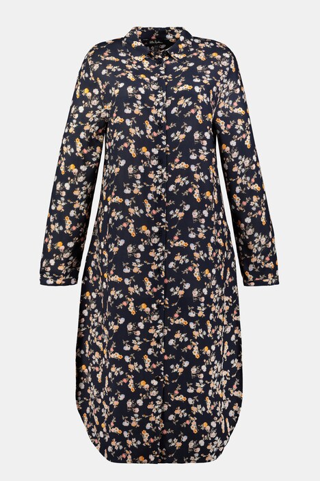 Longbluse mit Blütenmuster, Langarm, Seitenschlitze