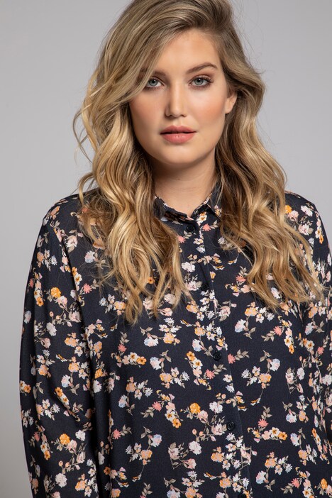 Longbluse mit Blütenmuster, Langarm, Seitenschlitze