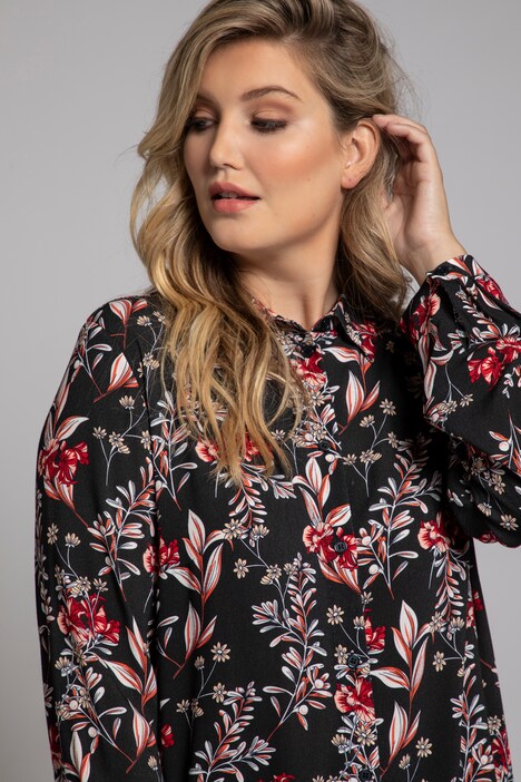 Longbluse mit Blumenmuster, Langarm, Seitenschlitze