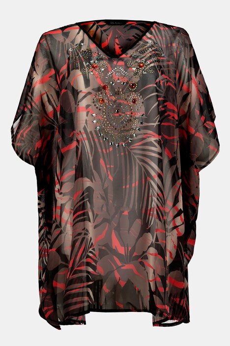 Tunique, imprimé jungle, oversize, pierres fantaisie, voile