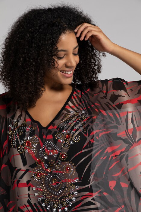 Tunique, imprimé jungle, oversize, pierres fantaisie, voile