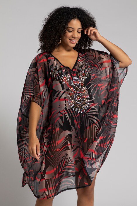 Tunique, imprimé jungle, oversize, pierres fantaisie, voile