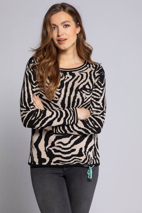 Pullover Identity, Rundhals, Langarm, Zebra Jacquard Strick