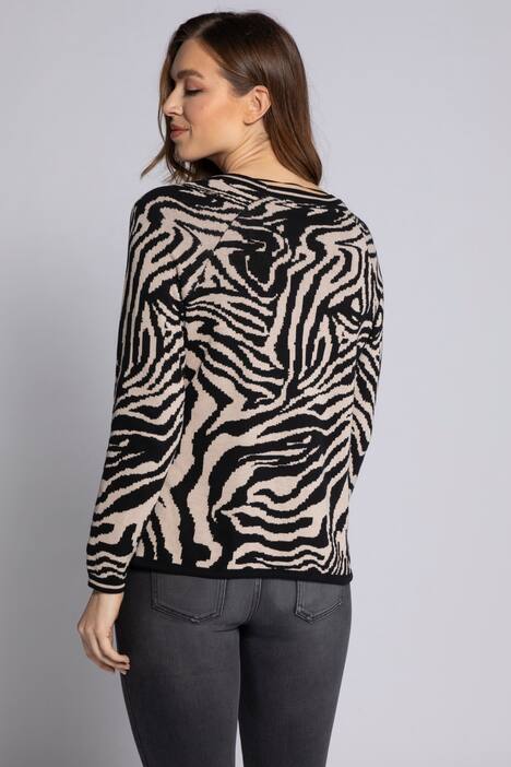 Pullover Identity, Rundhals, Langarm, Zebra Jacquard Strick