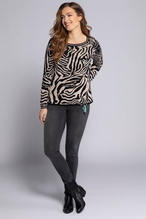 Pullover Identity, Rundhals, Langarm, Zebra Jacquard Strick