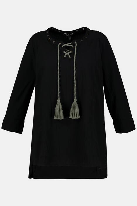Tunika, Schnürung, A-Linie, V-Ausschnitt, 3/4-Arm