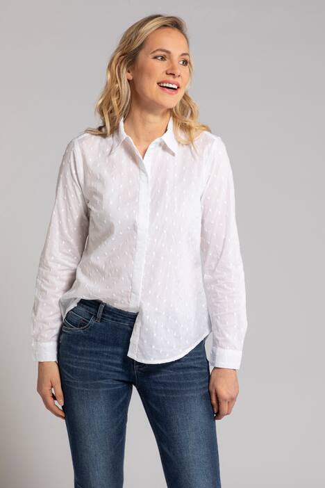 Bluse, gestickte Punkte, Hemdkragen, Langarm