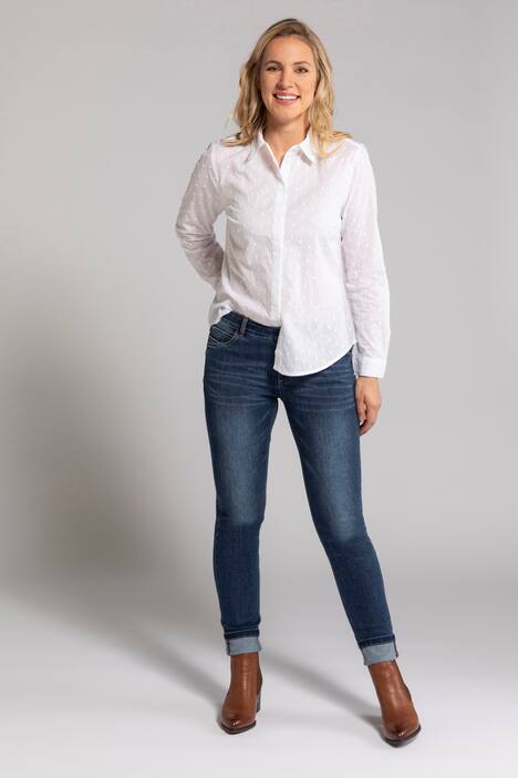 Bluse, gestickte Punkte, Hemdkragen, Langarm