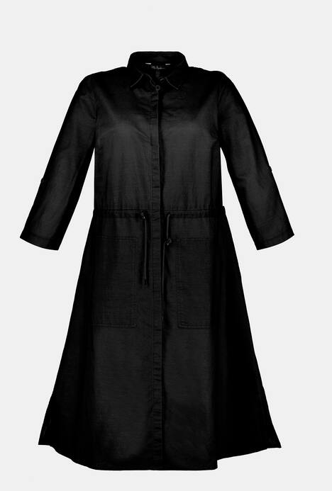 Kleid, Taillenband, A-Linie, Leinenmix, 3/4-Arm