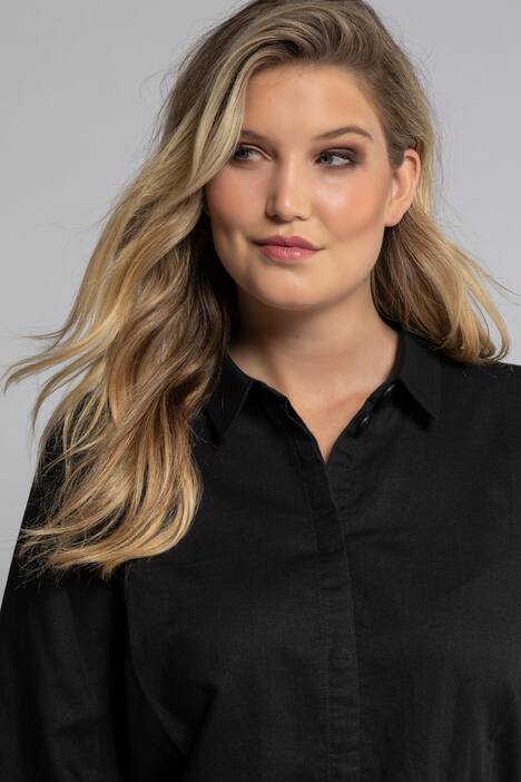 Kleid, Taillenband, A-Linie, Leinenmix, 3/4-Arm