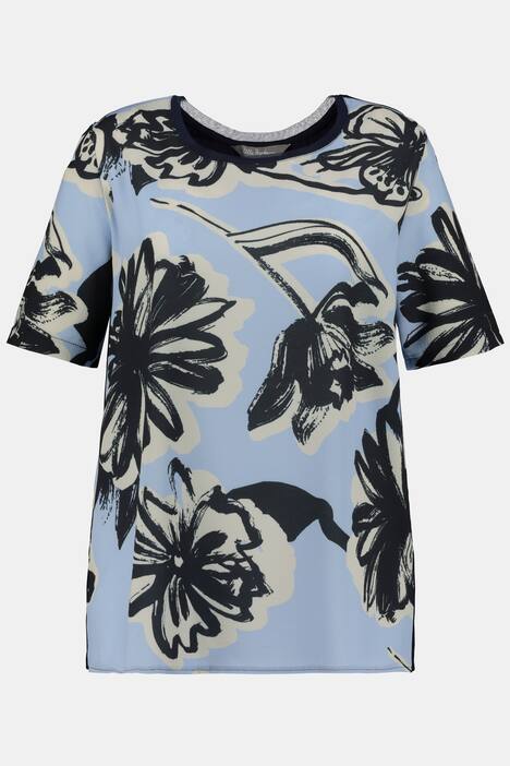Mixed Fabric Brushstroke Floral Crepe Top