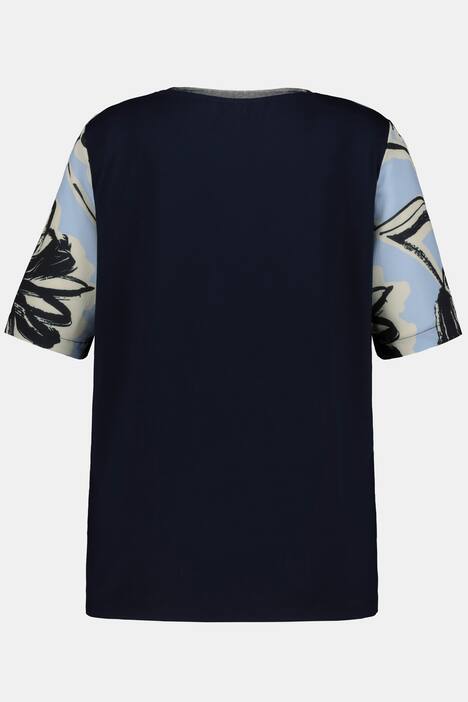Mixed Fabric Brushstroke Floral Crepe Top